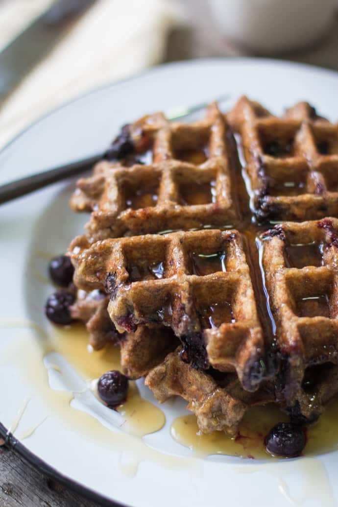 vegan blueberry oatmeal waffles - Food with Feeling