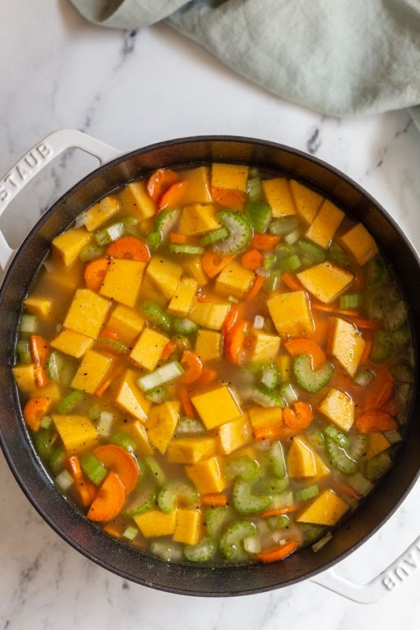 vegan butternut squash soup recipe un blended in a dutch oven