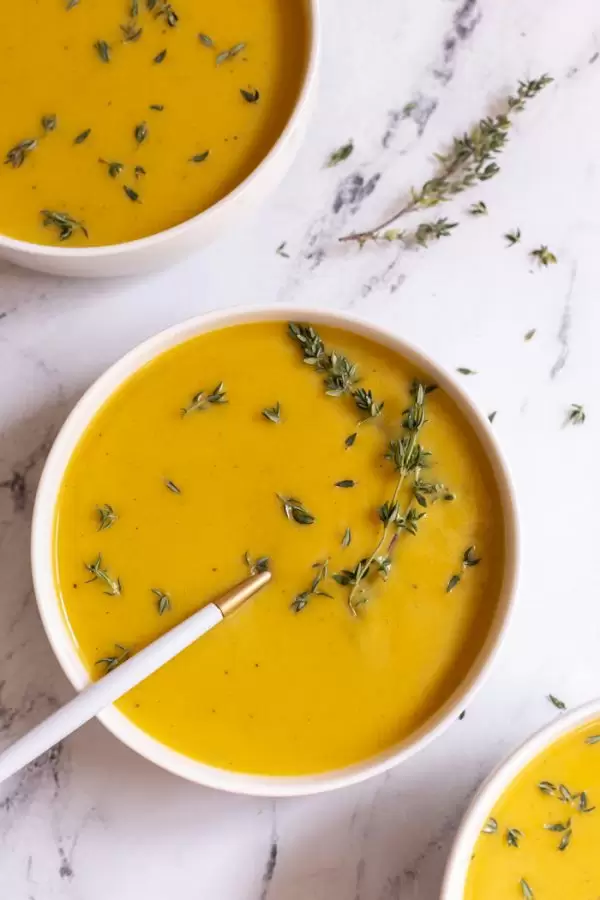 vegan butternut squash soup in bowls