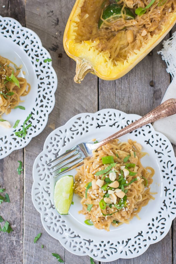 Spaghetti Squash Noodles w/ Soy Peanut Sauce Food with Feeling