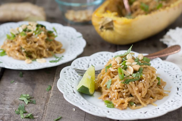 Spaghetti Squash Noodles w/ Soy Peanut Sauce - Food with Feeling