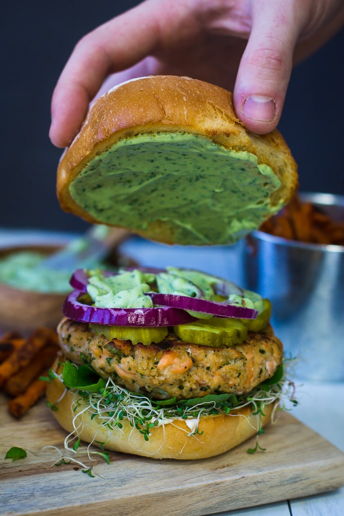 Salmon Burgers with Lime Mayonnaise