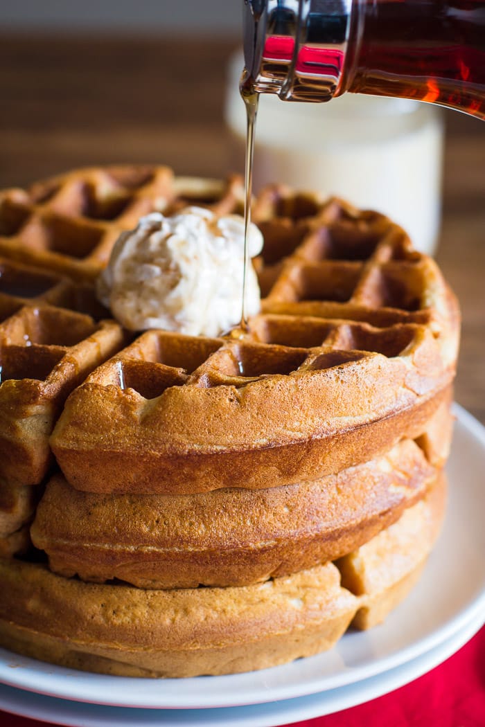 Eggnog Waffles with Cinnamon Syrup and Cranberry Cider 