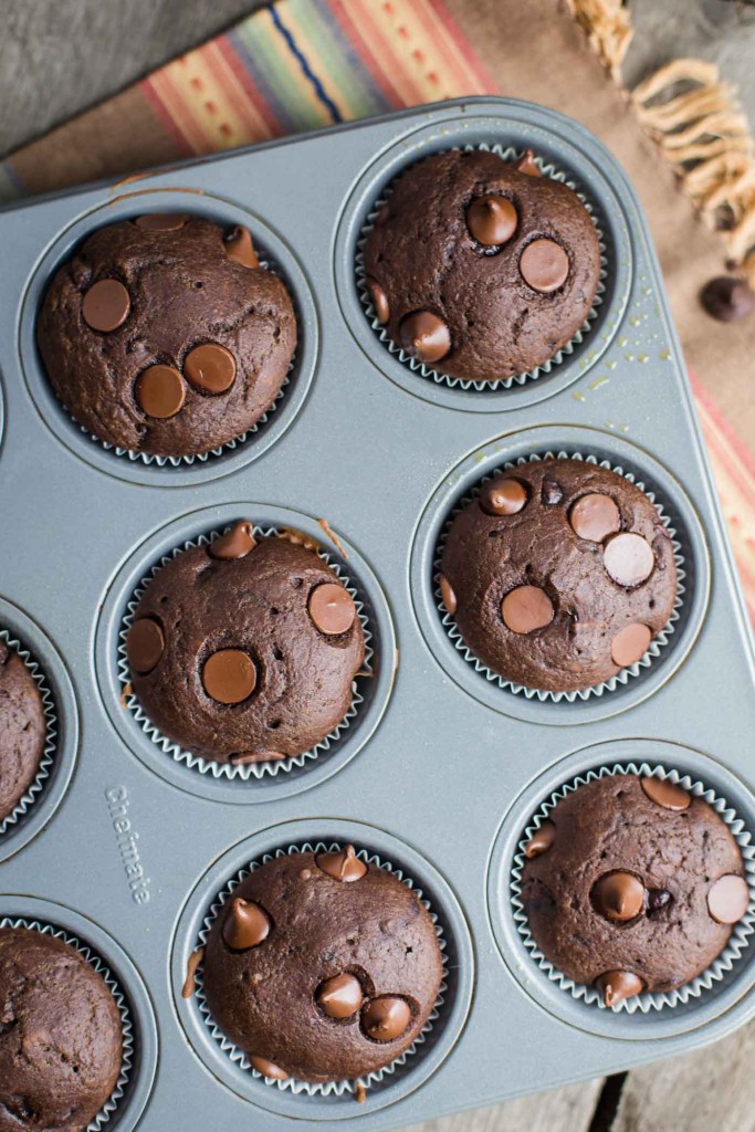 Double Chocolate VEGAN Muffins- this recipe is SO delicious and easy to bake. They taste just like normal muffins and will leave everyone satisfied! SO chocolaty and DELICIOUS!