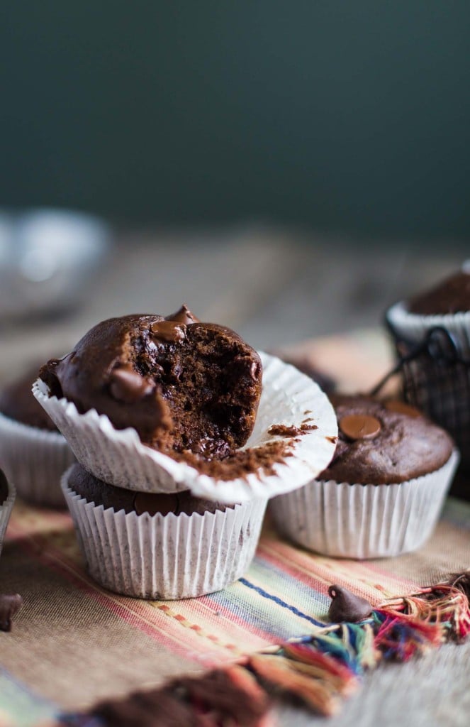 Double Chocolate VEGAN Muffins- this recipe is SO delicious and easy to bake. They taste just like normal muffins and will leave everyone satisfied! SO chocolaty and DELICIOUS!