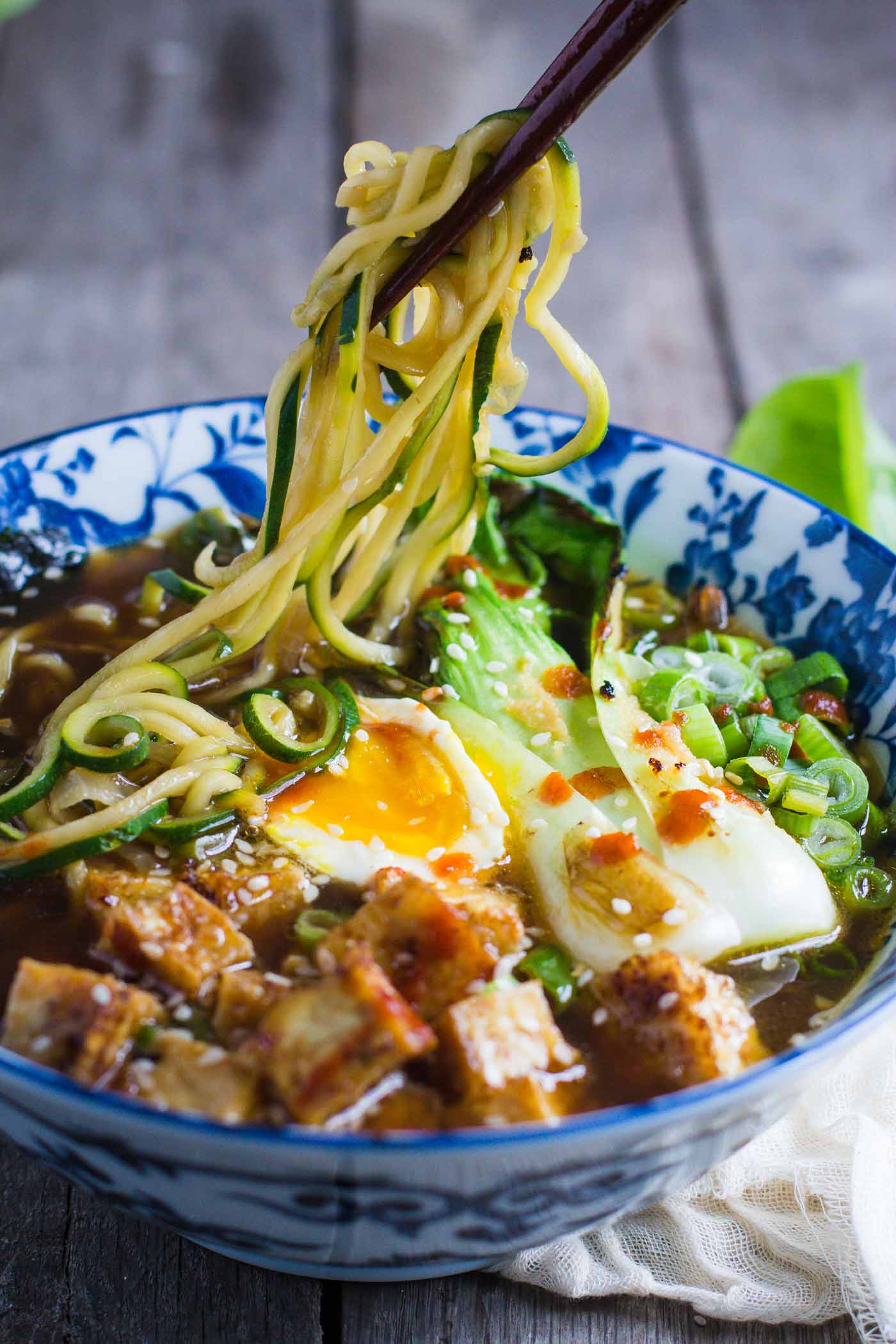 Spiralized Vegan Ramen Soup with Zucchini Noodles - Inspiralized