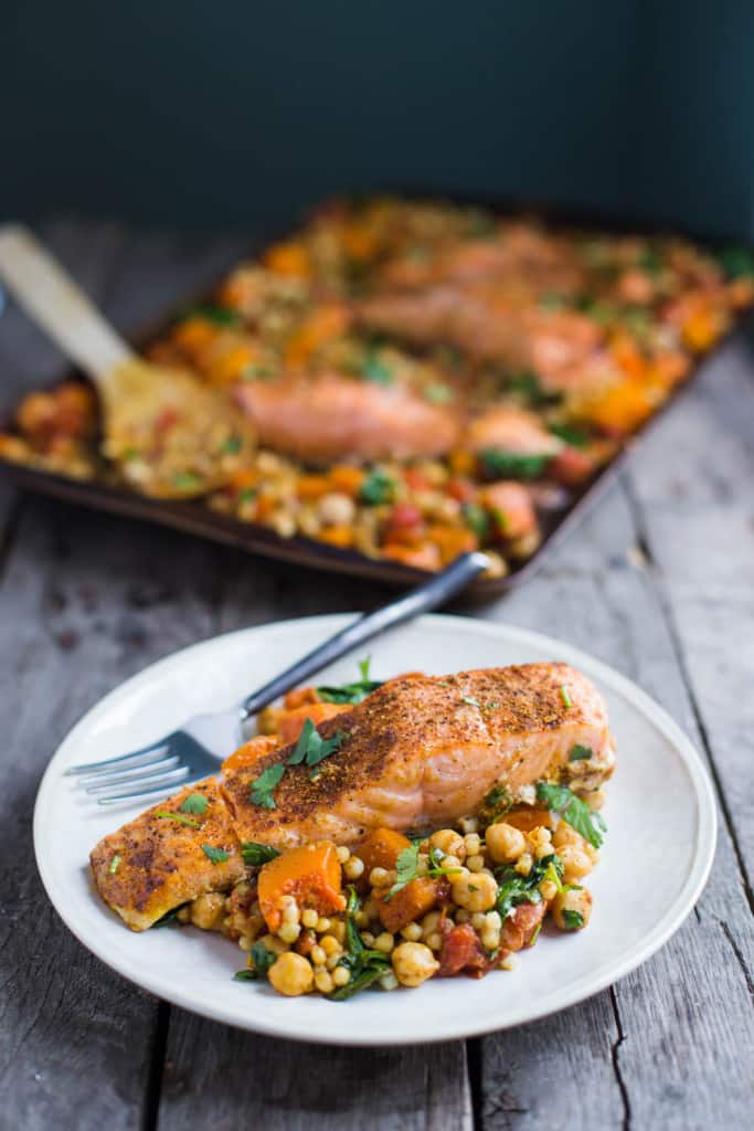 One Pan Salmon and Squash with Couscous Food with Feeling