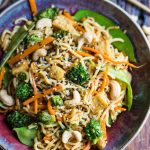 vegan chow mein served in a bowl