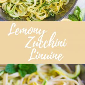 Zucchini Linguine- this easy vegetarian dinner is made with linguine and spiralized zucchini noodles for a meal that's delicious and filling for the whole family!