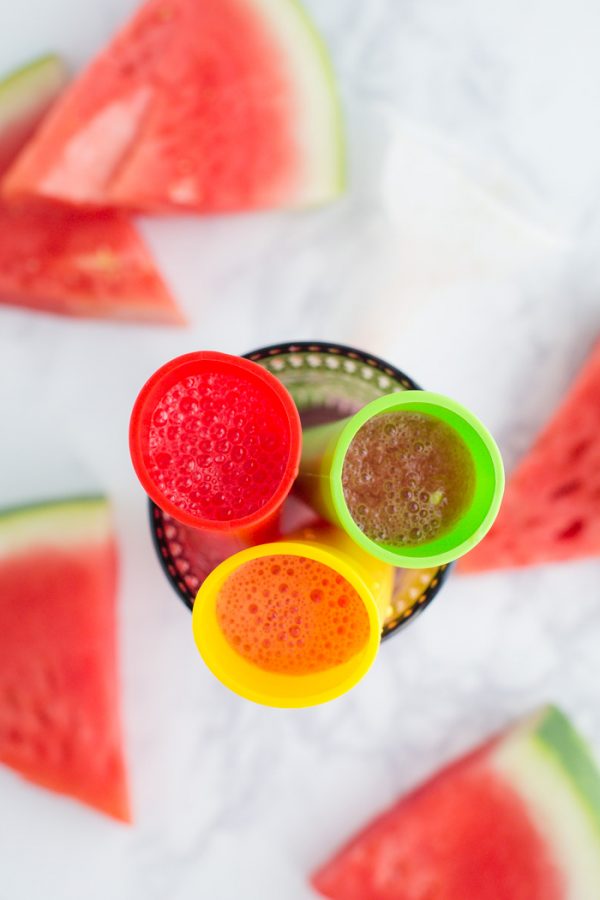 3 Ingredient Watermelon Popsicles made in reusable popsicles molds