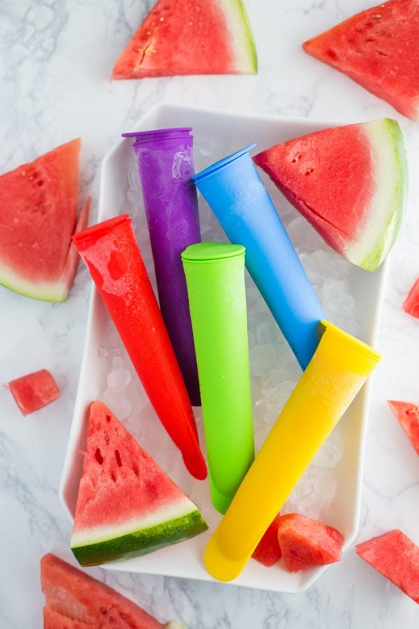 3 Ingredient Watermelon Popsicles made in reusable popsicles molds