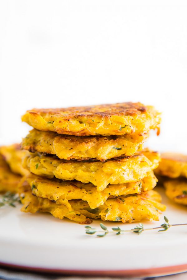 Butternut Squash Fritters- these VEGAN fritters are easy to make (just one bowl!) and are perfect as a side dish or even a main meal!
