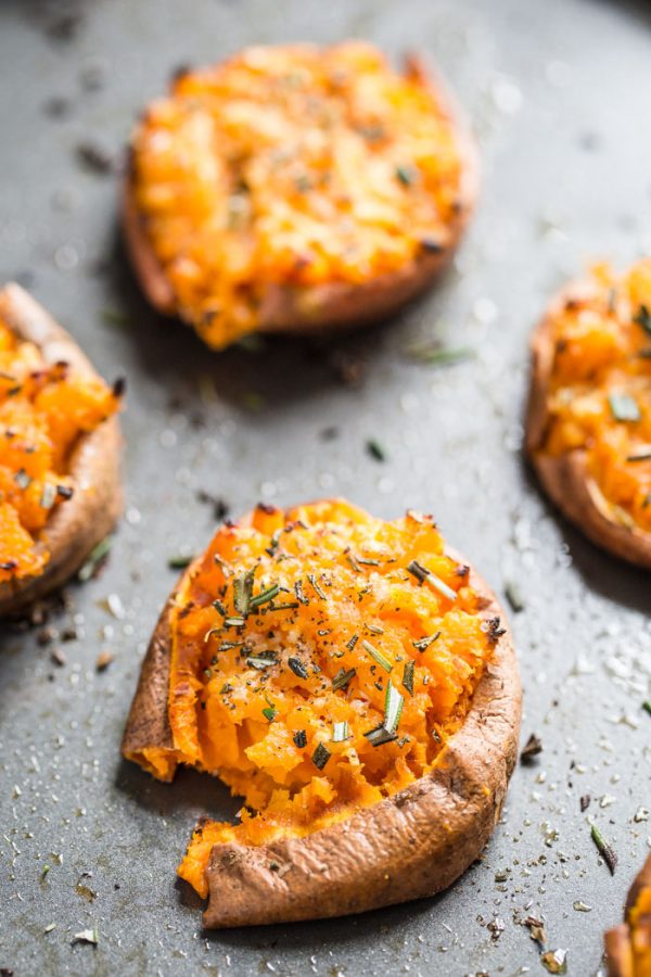 Garlic Smashed Sweet Potatoes