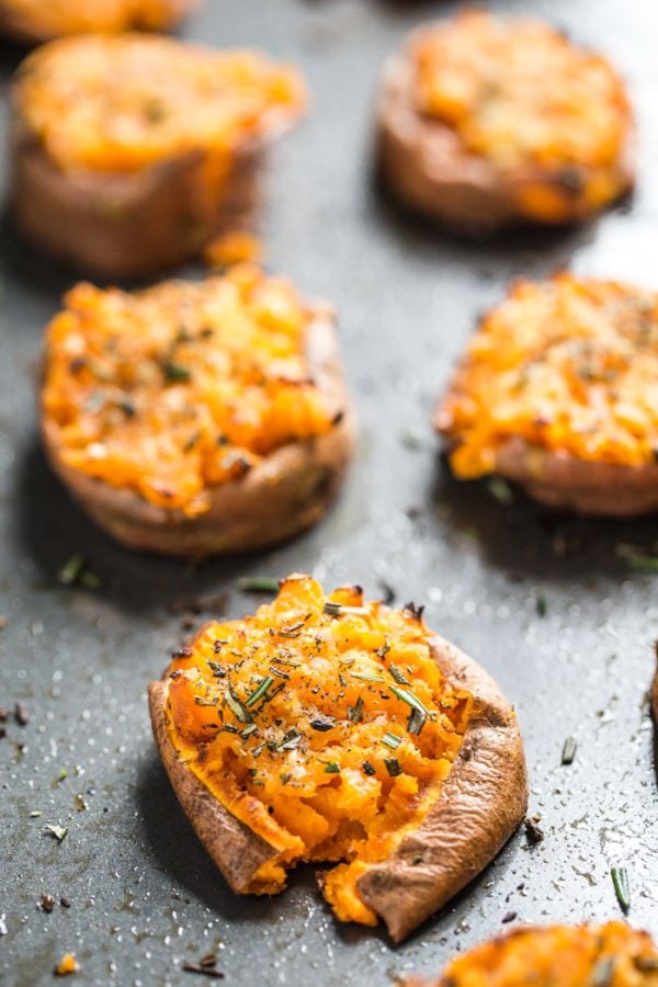 Garlic Smashed Sweet Potatoes