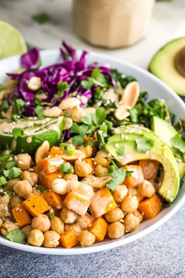 Chickpea Sweet Potato Veggie Bowl - Food with Feeling