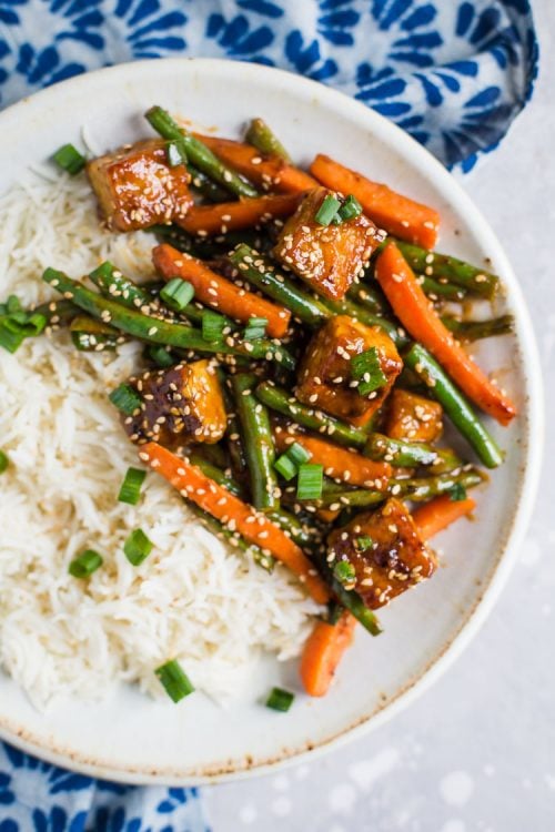 tempeh Stir Fry served over white rice