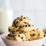 edible cookie dough in a pink bowl