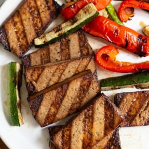 grilled tofu served with grilled peppers