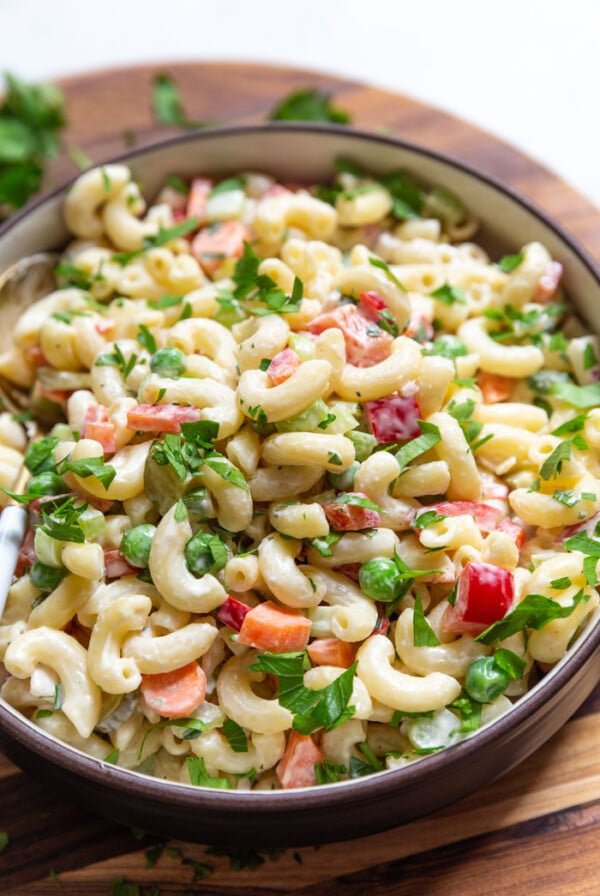 macaroni pasta salad in a large bowl