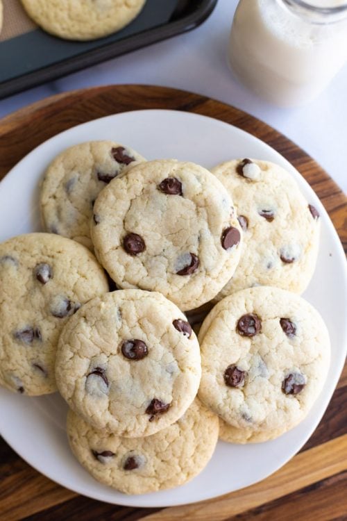 plate full of chocolate chip cookies