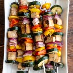 tofu kebabs with veggies in a tray