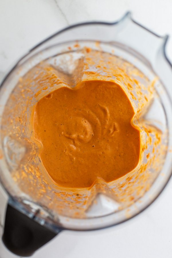 Tomato Cashew Sauce in the base of a blender