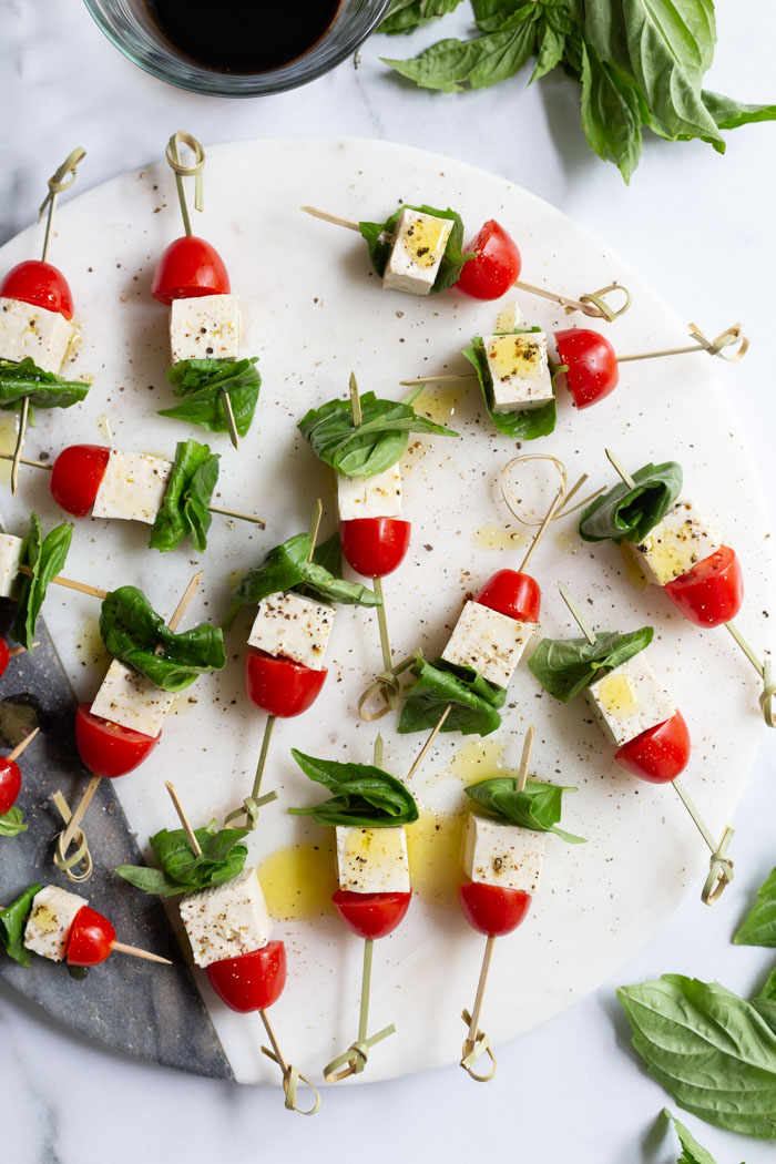 Tofu Caprese Skewers - Food with Feeling