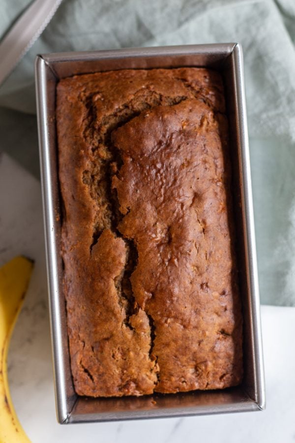 Vegan Banana Bread in a pan