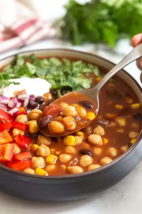 chickpea crockpot taco soup in a bowl