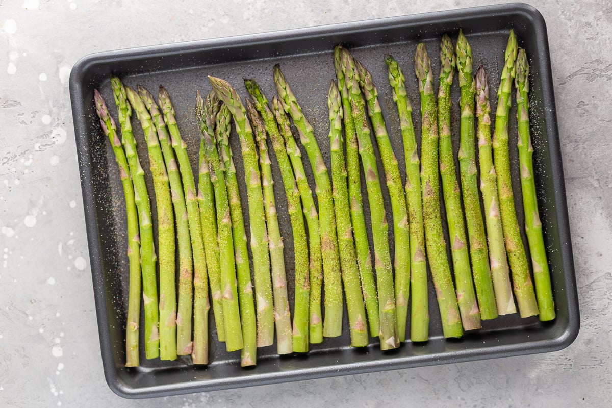 asparagus on a baking tray