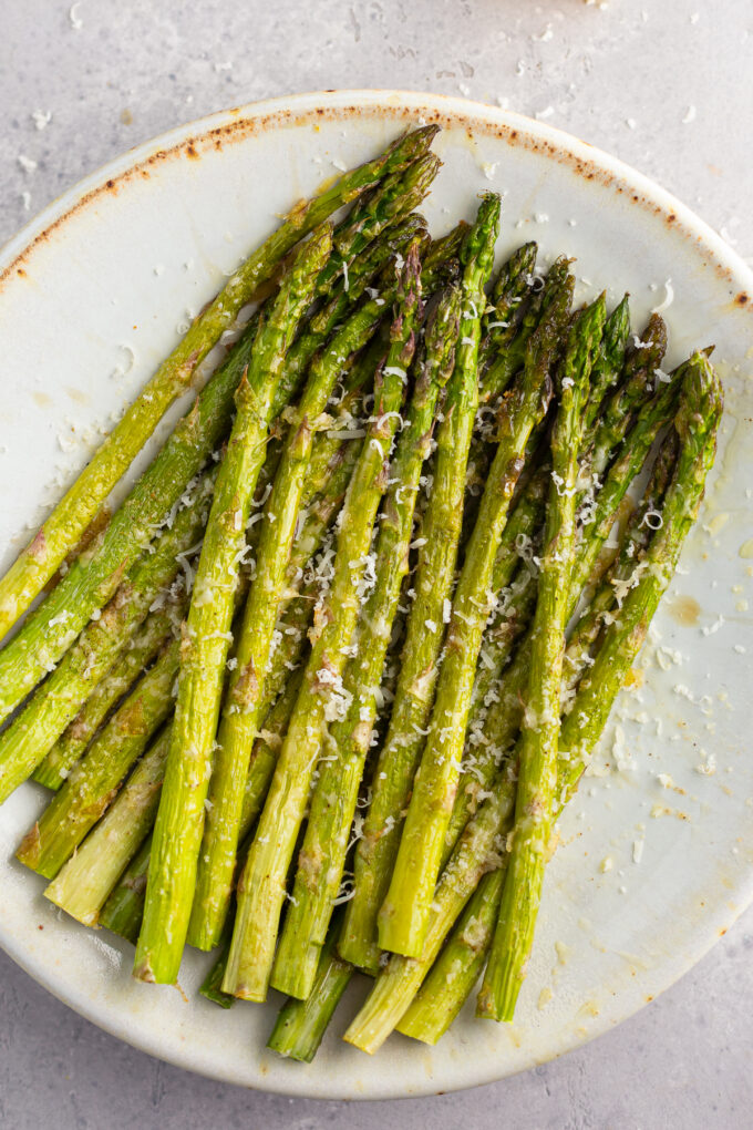 roasted asparagus topped with melted parmesan
