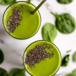 green smoothie topped with chia seeds