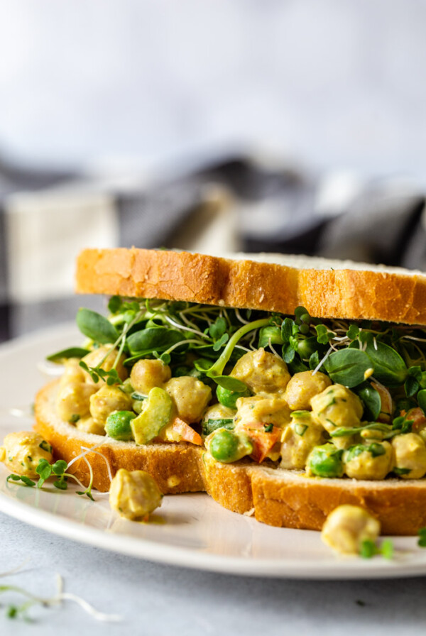 chickpea salad served on a sandwich