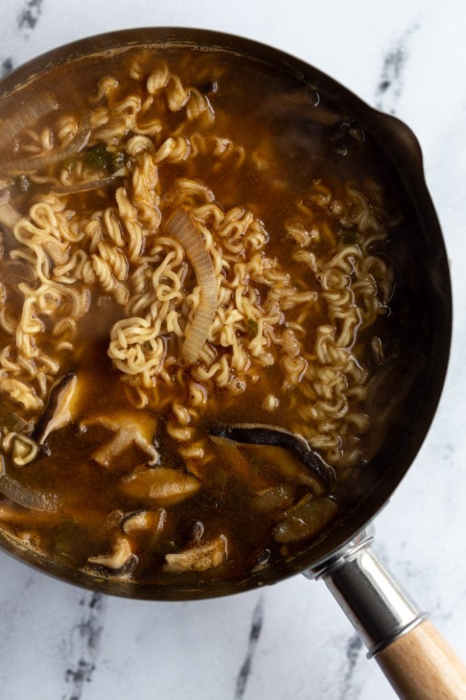 making vegan ramen in a large pot