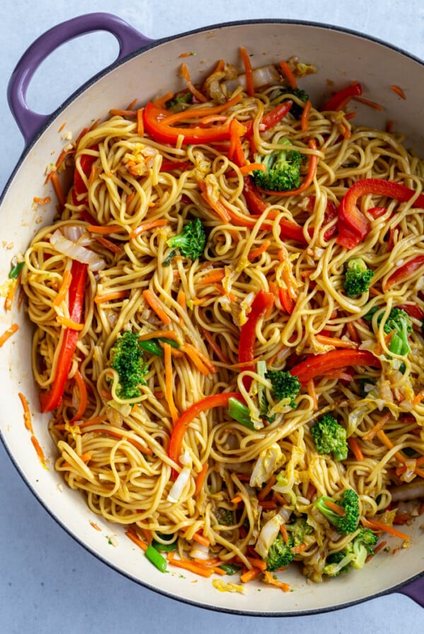 vegetable Chow Mein cooked in a large skillet