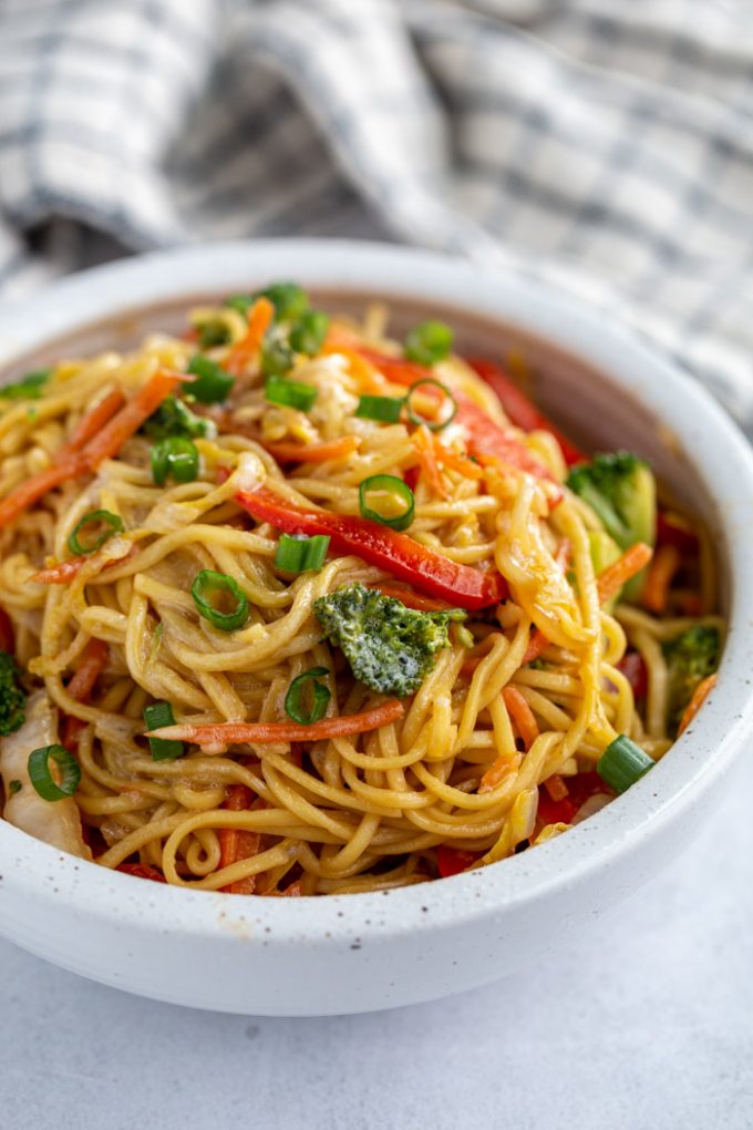 vegetable Chow Mein served in a small white bowl