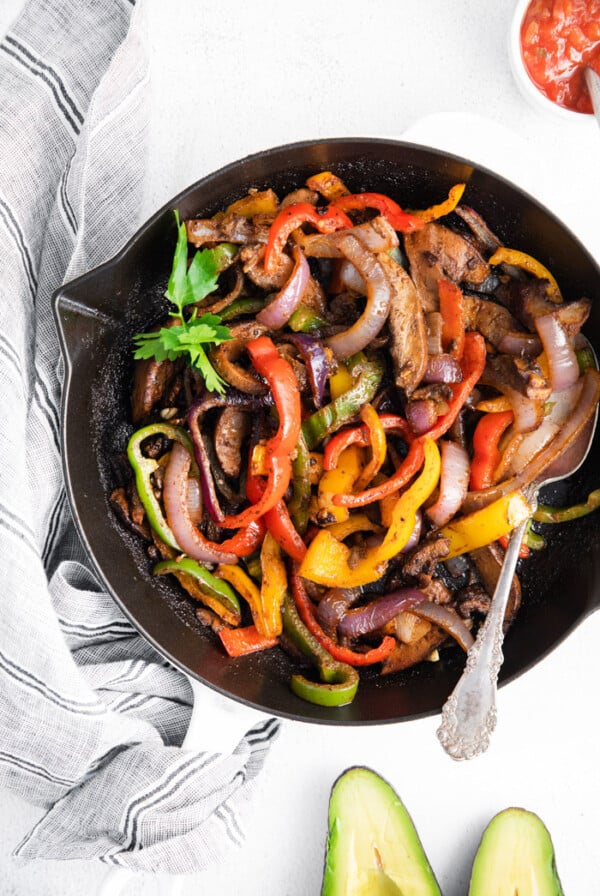 vegetables in a skillet cooked for Vegetarian fajitas