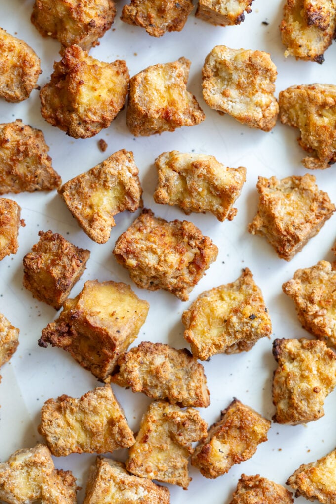crispy air fryer tofu on a plate