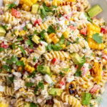 big bowl of street corn pasta salad made with rotini and lots of fresh veggies