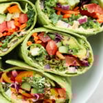 veggie wraps filled with hummus and rainbow veggies