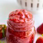 strawberry compote in a small glass jar