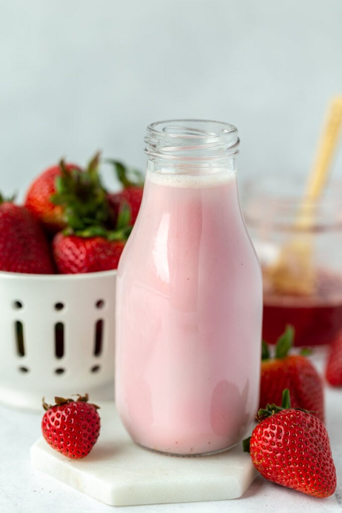 glass of strawberry milk