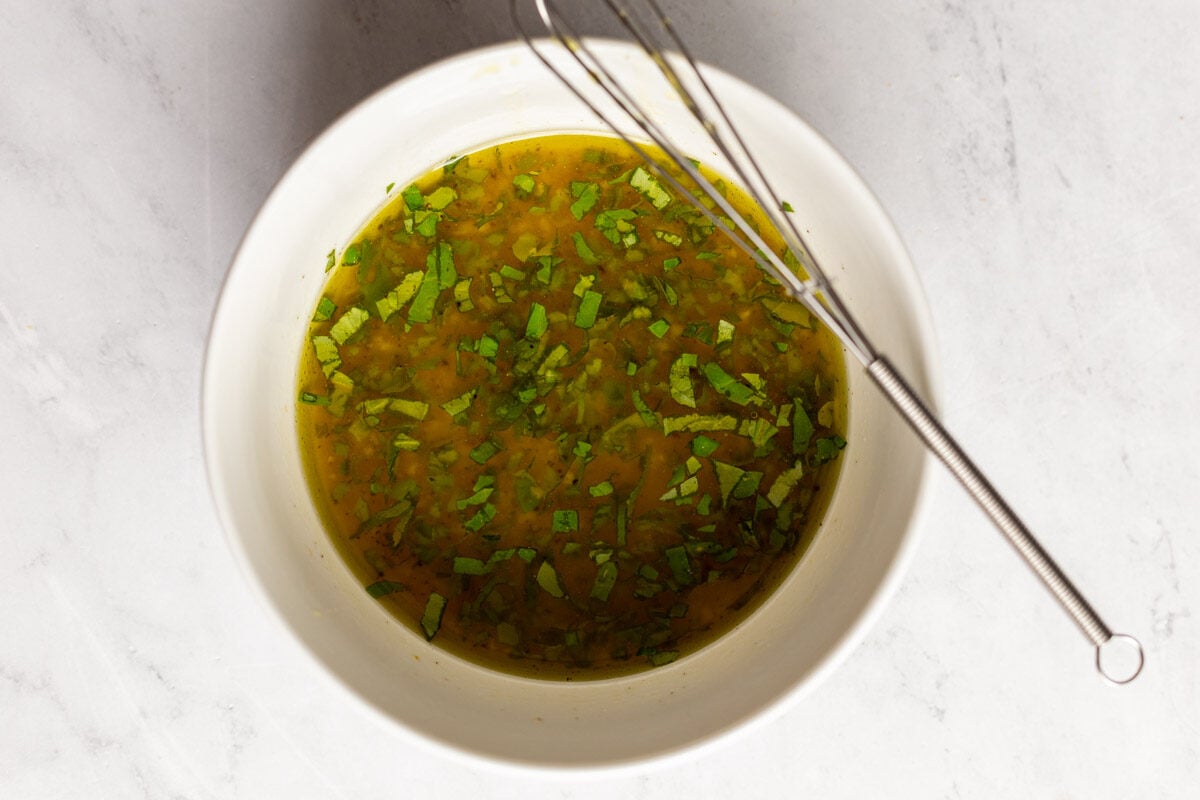 herb lemon vinaigrette mixed in a small bowl
