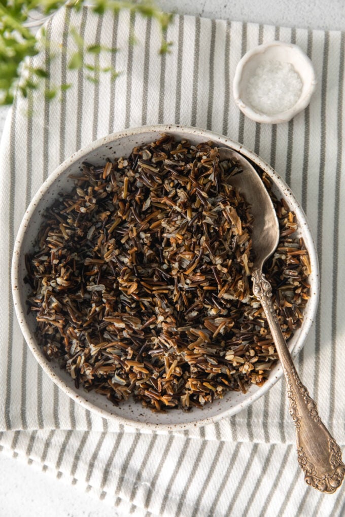 bowl of wild rice with a spoon