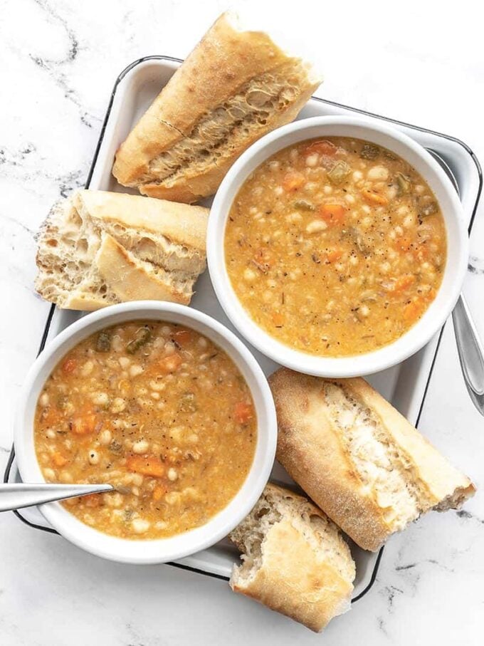 white bean soup served with French bread