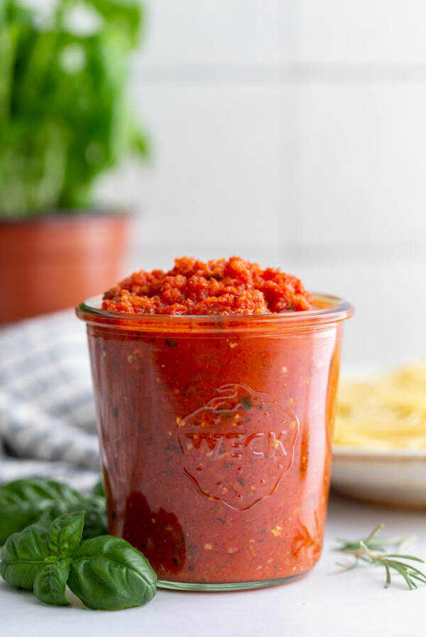 Pomodoro Sauce in a small glass jar