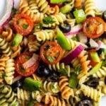 veggie pasta salad with colored noodles