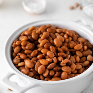 instant pot pinto beans in a white bowl