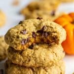three stacked pumpkin oatmeal cookies