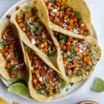 chickpea tacos served with lime wedge